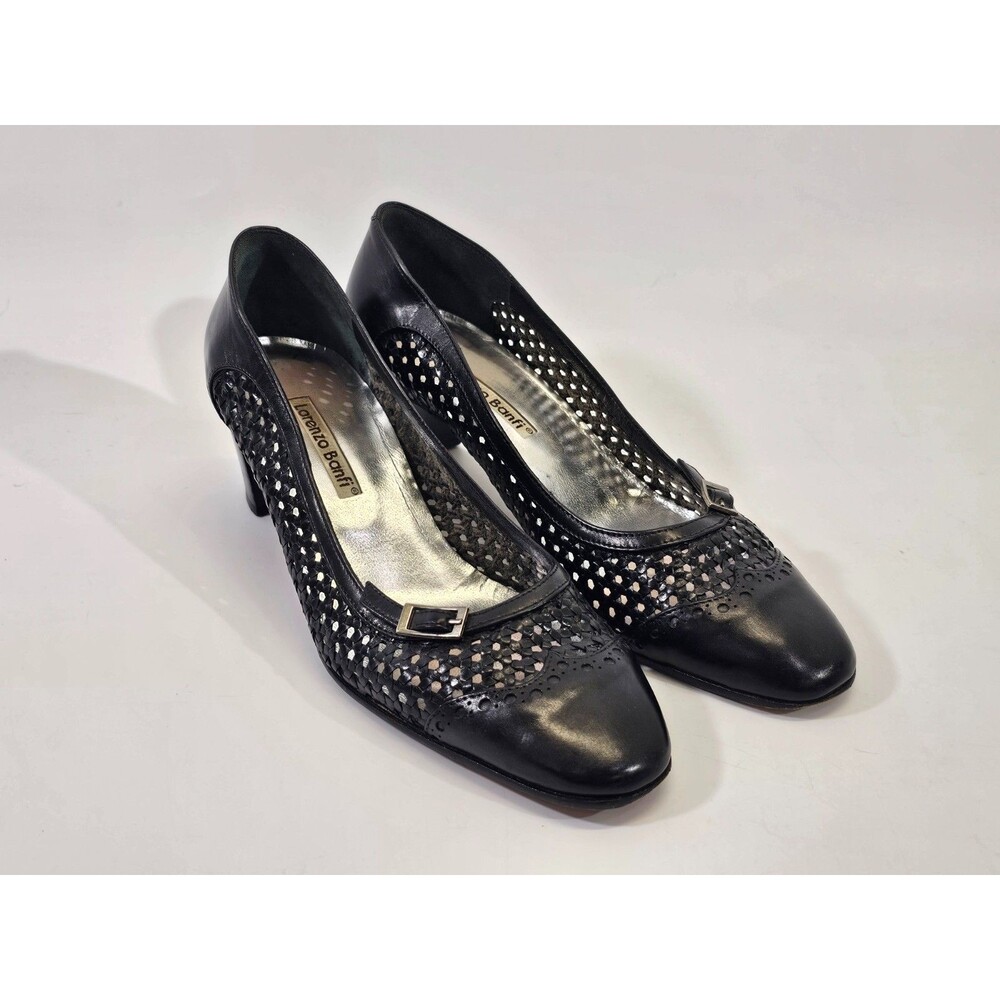 Y2K Lorenzo Banfi Open‎ Weave Square Toe Buckle Heels Shoes Women's Size 38 - Picture 2 of 8